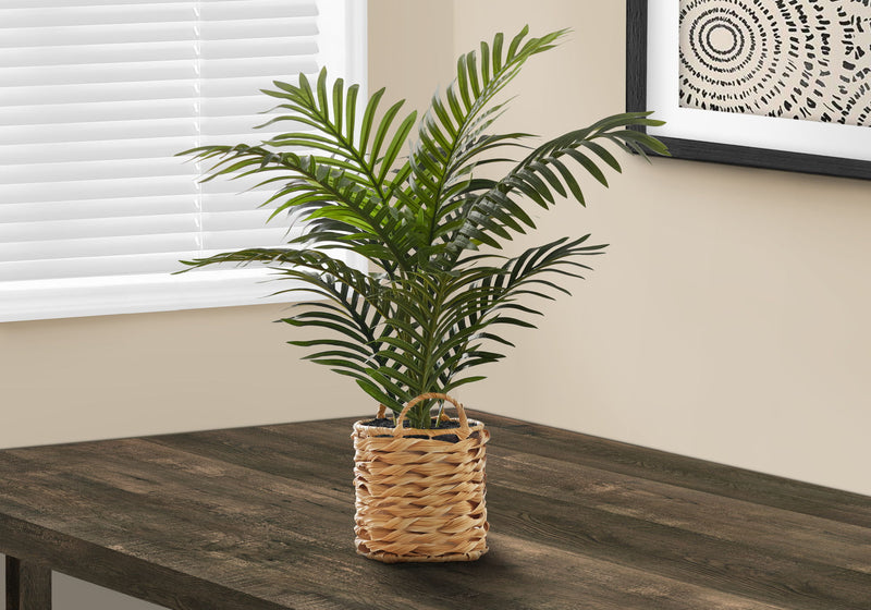 24" Tall, Artificial Plant, Palm, Indoor, Faux, Fake, Table, Floor, Greenery, Potted, Real Touch, Decorative - Green / Beige