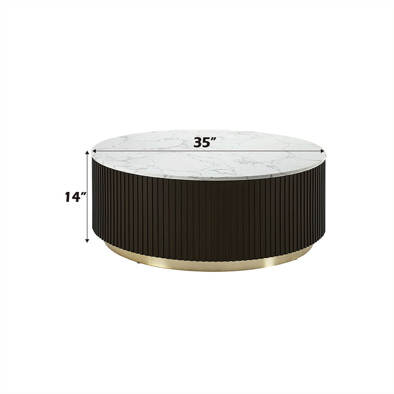 Clayten - Coffee Table - White Natural Marble Top & Espresso