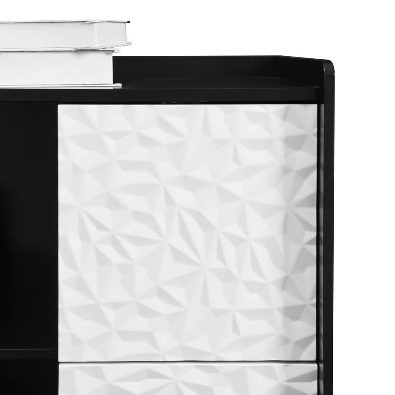 Modern Sideboard Buffet Cabinet With Red Doors And Unique Panel Styling