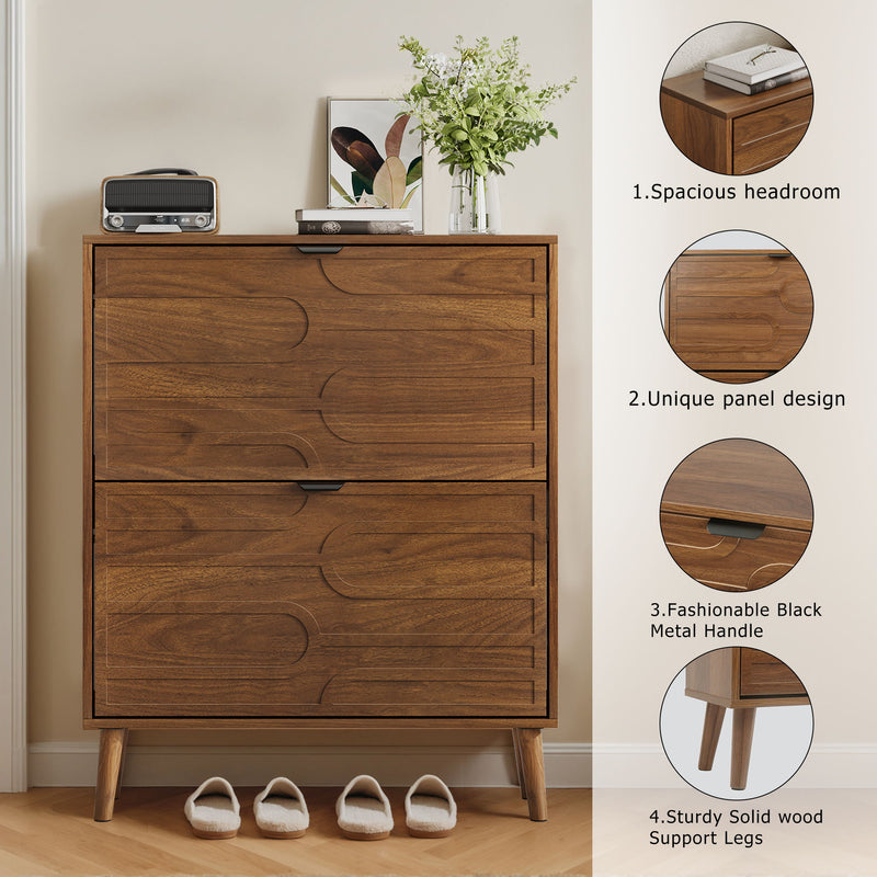Medieval - Independent Shoe Cabinet With 2 Flip Drawers - Walnut