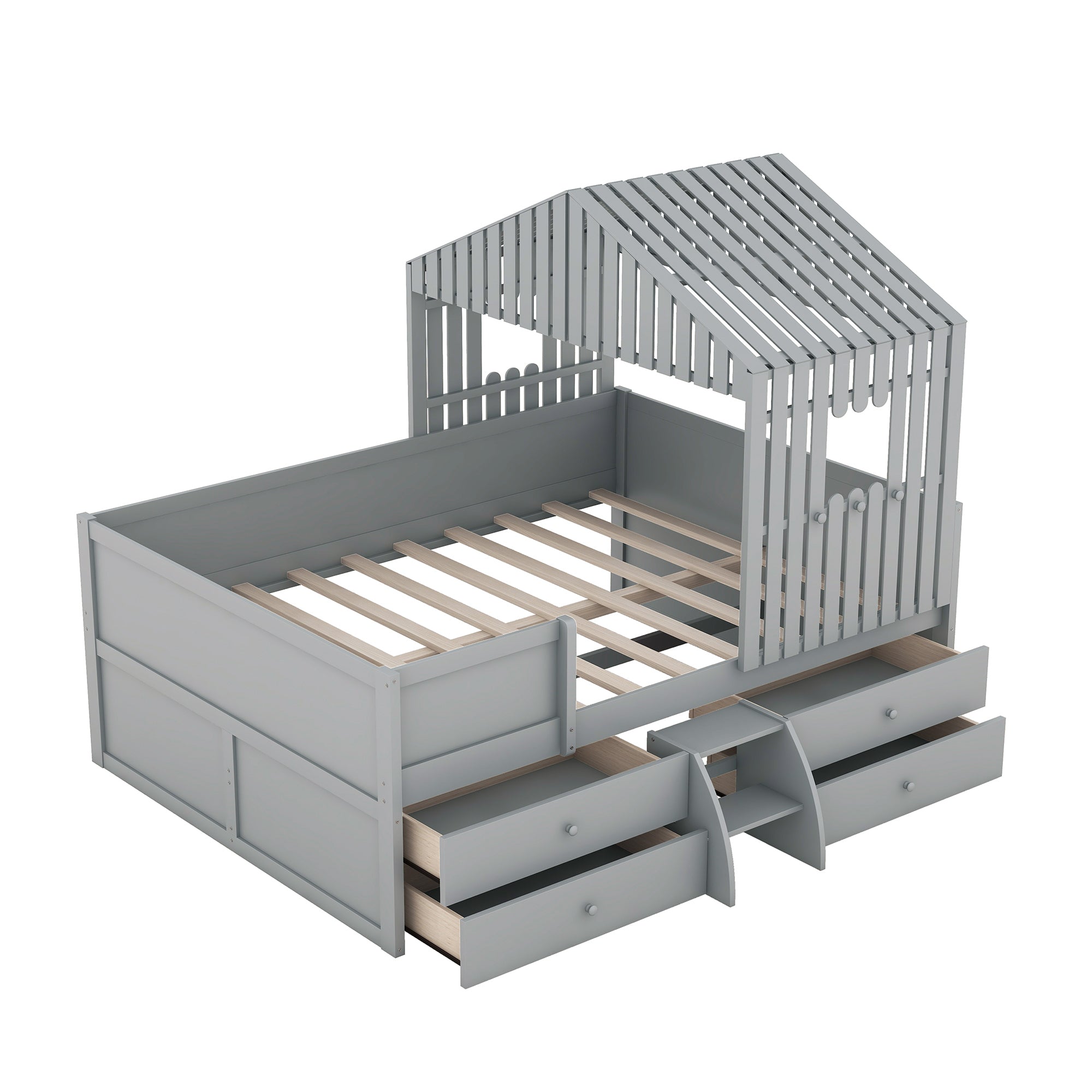 Full Size House Low Loft Bed with Four Drawers,Gray - Atlantic Fine Furniture Melbourne FL