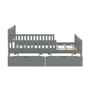 Platform Bed With Guardrails On Both Sides And 2 Storage Drawers