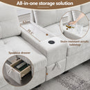 Sectional With Acrylic Table Top U Shaped Couch Set With 2 Consoles USB Charger, Storage Drawers And Pockets Movable Ottoman Tufted Sofa