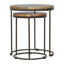 Round Stool Table With Iron Base (Set of 2) - Brown / Black