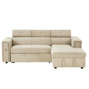 Multi-Functional Pull-Out Sofa Bed L-Shape Sectional Sofa With Adjustable Headrest, Wireless Charging, Cup Holders And Hidden Storage For Living Room