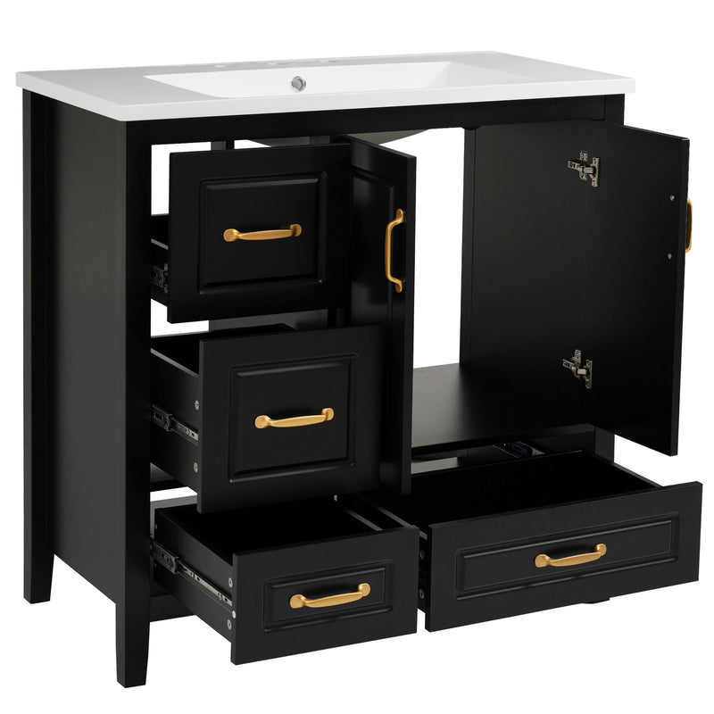 Bathroom Vanity With Sink, Soft Closing Doors & Drawers, Metal Handles