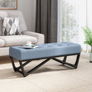 Upholstered Ottoman With Button Tufted Waffle Stitch And Black Geometric Legs - Light Blue