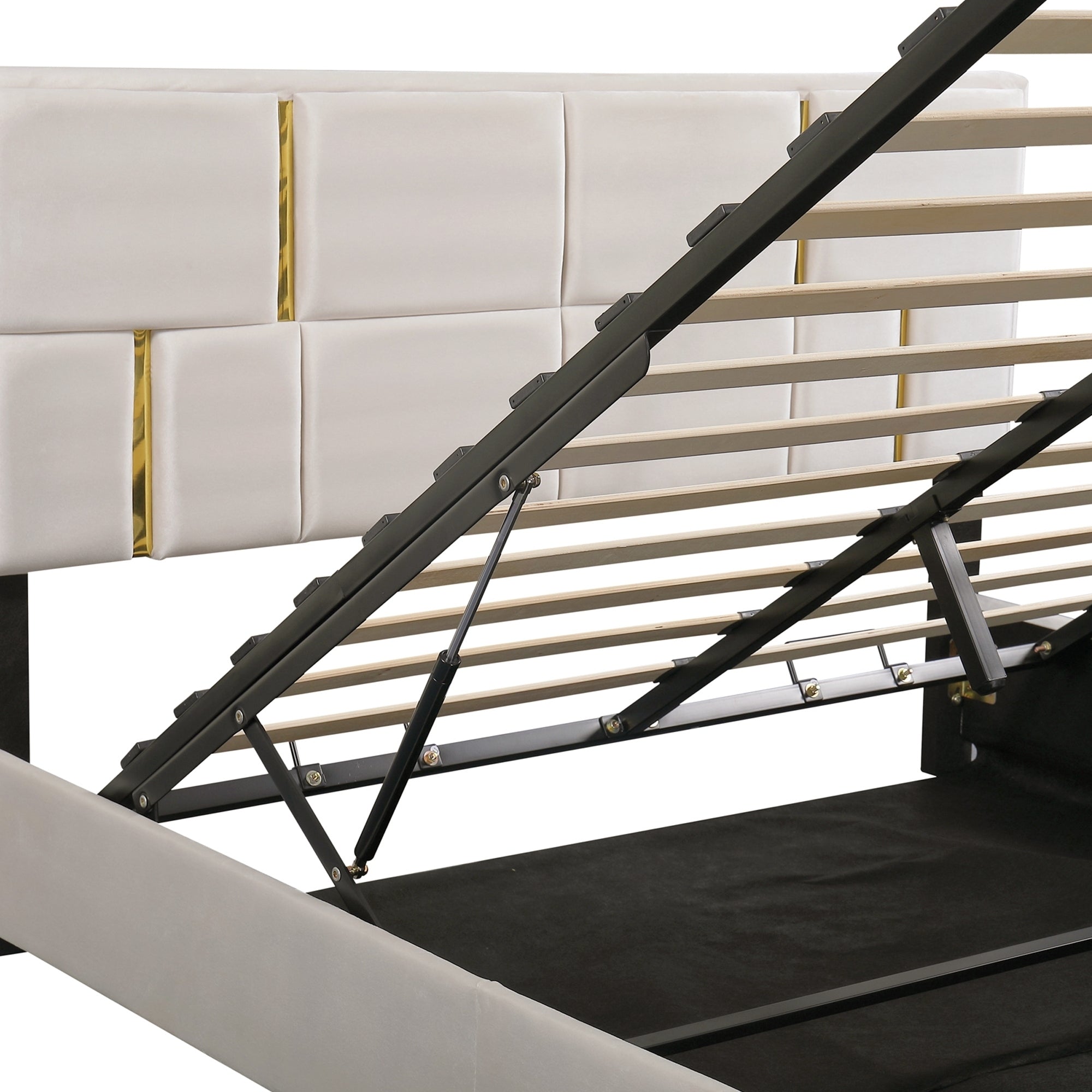 Queen Size Upholstered Platform Bed with Hydraulic Storage System,No Box Spring Needed,Beige - Atlantic Fine Furniture Melbourne FL