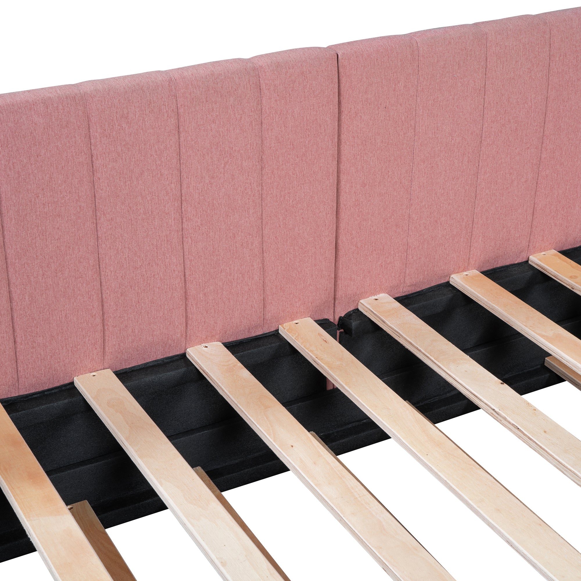 Upholstered Daybed with Trundle Twin Size Sofa Bed Frame No Box Spring Needed, Linen Fabric(Pink) - Atlantic Fine Furniture Melbourne FL
