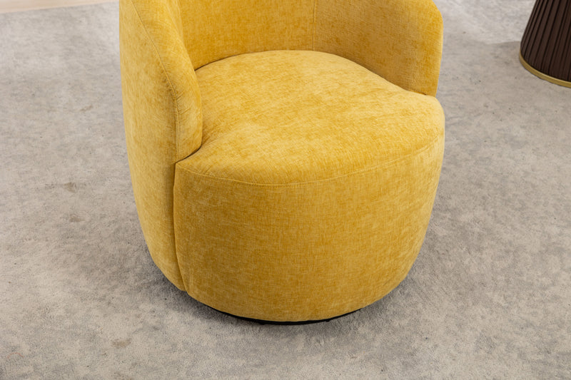 Chenille Fabric Swivel Accent Armchair Barrel Chair With Powder Coating Metal Ring