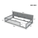 Twin Long Floor Bed With Storage Cabinets And USB Ports - Gray