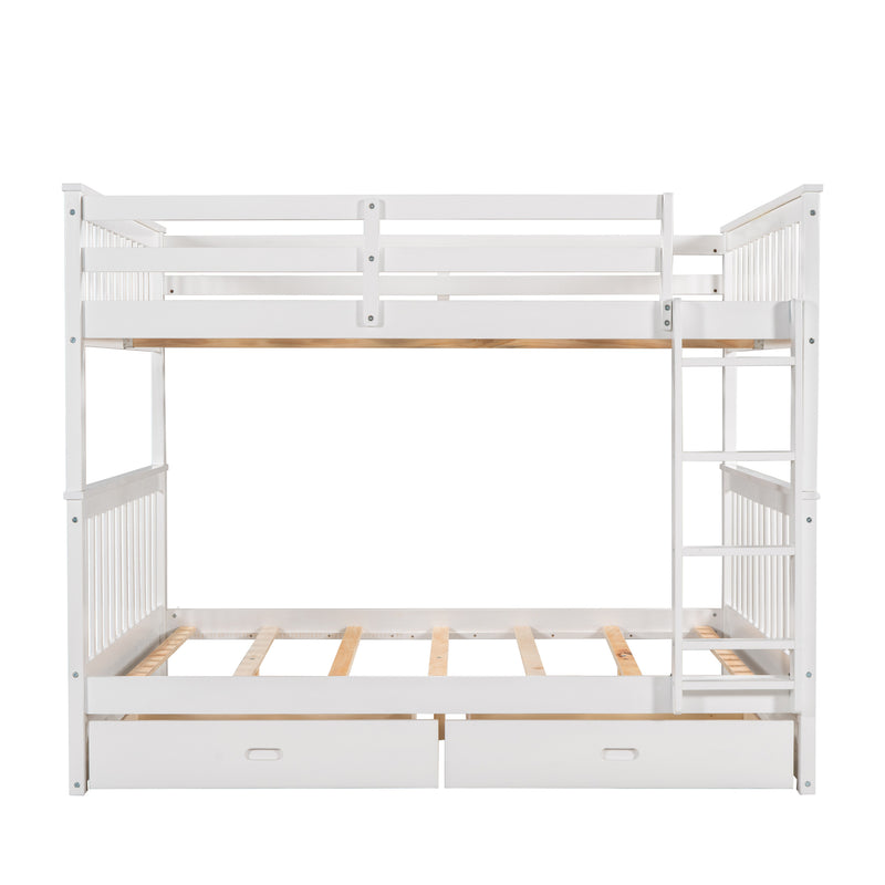 Full-Over-Full Bunk Bed with Ladders and Two Storage Drawers (White)(OLD SKU:LT000365AAK)
