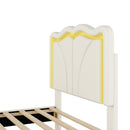 Upholstered Platform Bed & Curve Shaped And Height Adjustable Headboard, LED Light Strips
