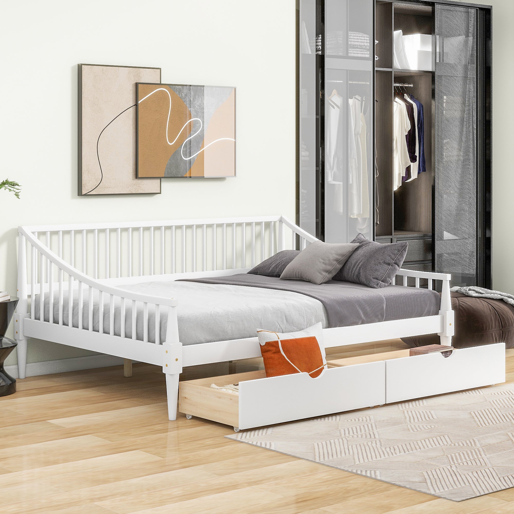 Full Size Daybed with Two Storage Drawers and Support Legs, White - Atlantic Fine Furniture Melbourne FL