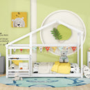 Twin Size Wooden House Bed, Twin Floor Wooden Bed with Shelf, No Box Spring , White Color, TWIN BED