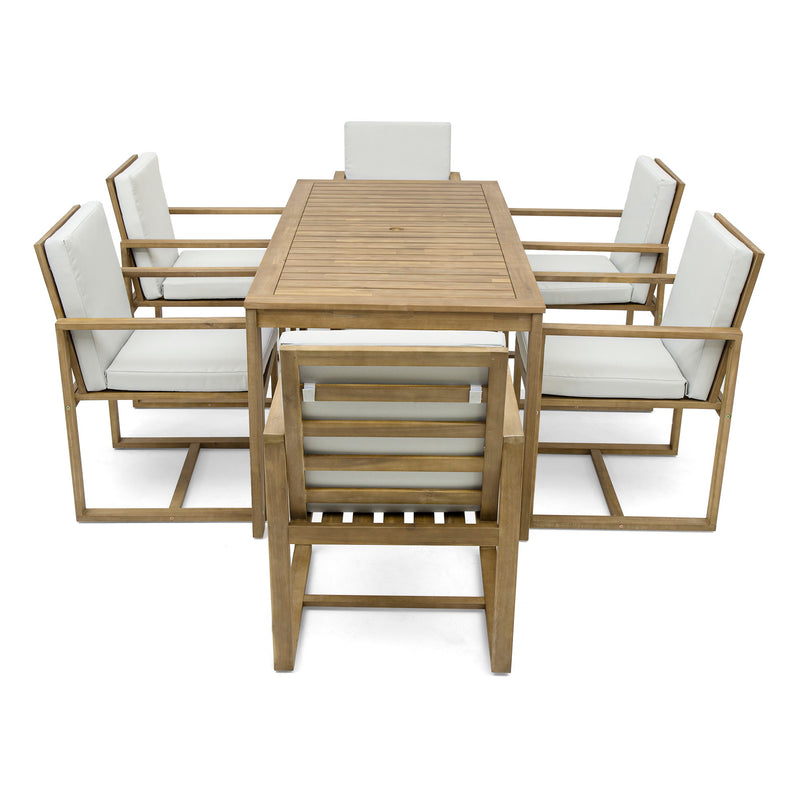 Patio Dining Set Outdoor Dining Table And Chair Set With And Removable Cushions For Patio, Backyard, Garden - Light Teak