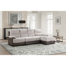 Kia - Sectional With Power And USB - Beige / Brown