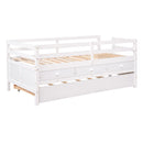 Low Loft Bed Twin Size with Full Safety Fence, Climbing ladder, Storage Drawers and Trundle White Solid Wood Bed