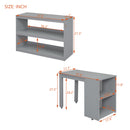 Twin Size Loft Bed with Retractable Writing Desk and 3 Drawers, Wooden Loft Bed with Storage Stairs and Shelves, Gray