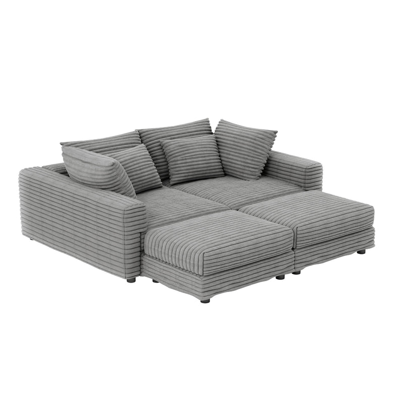 Deep Seat Convertible Sofa With Soft Pillows And Ottomans