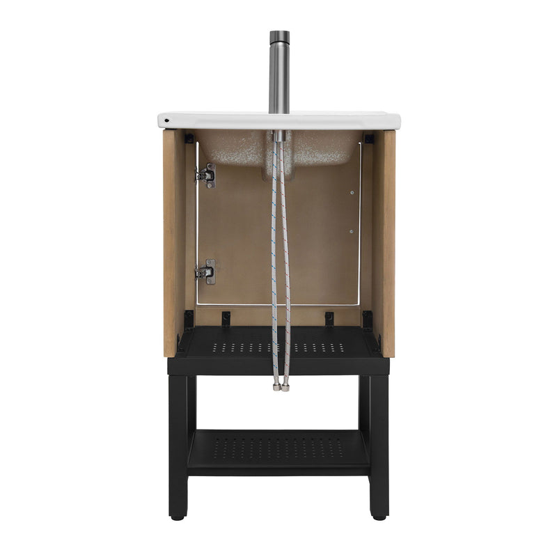 Modern Freestanding Bathroom Vanity With Ceramic Sink, Hot And Cold Faucet, 1 Door Cabinet & Open Shelf