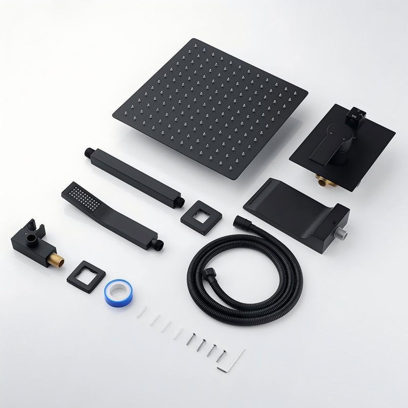 Wall Mount Shower System With High Pressure 10" Shower Head And Handheld, Stainless Steel - Matte Black