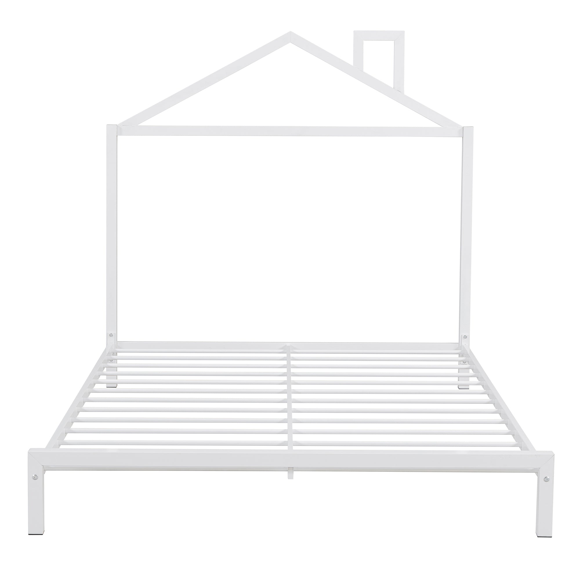 Full Size Metal Platform Bed with House-Shaped Headboard Design, White - Atlantic Fine Furniture Melbourne FL