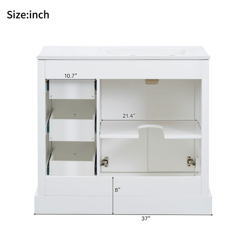 Bathroom Vanity With Sink, Soft-Close Doors, Adjustable U-Shelf, 3 Drawers