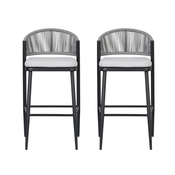 Outdoor Bar Height Metal Frame Counter Stools With Scallop Shaped Backrest & Water Resistant Cushions