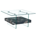 Modern 2 Tier Square Coffee Table, Elegant Marble Pattern