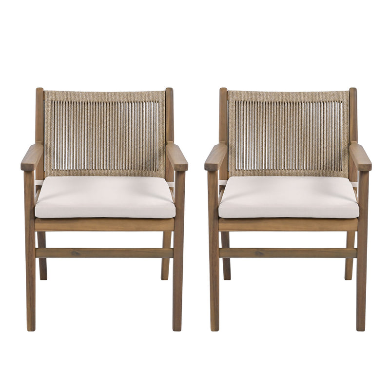 Outdoor Acacia Wood Patio Dining Armchair (Set of 2)