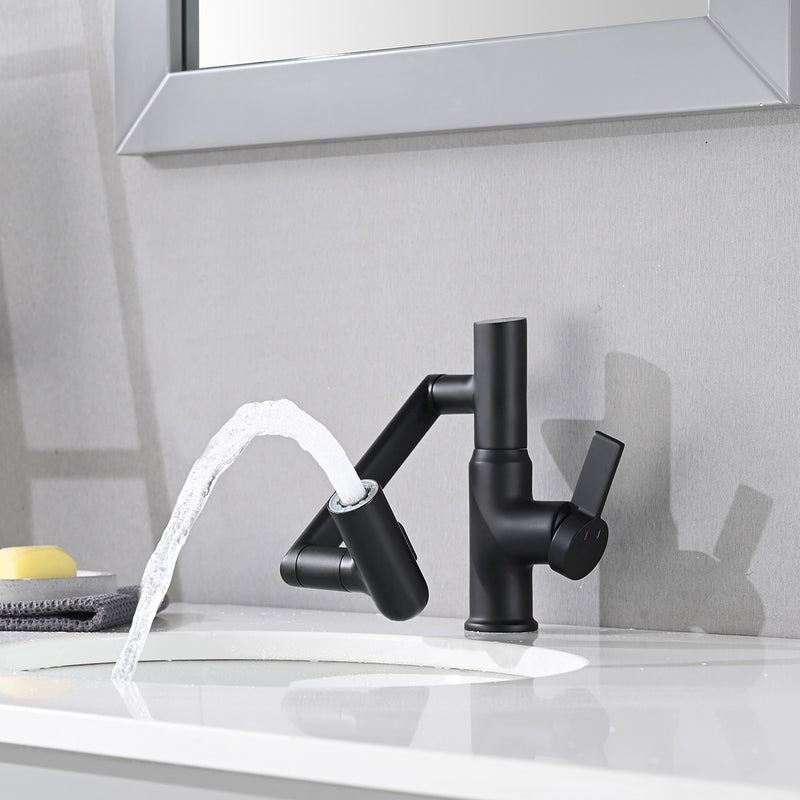 Modern Brass Bathroom Sink Faucet With Spray Function, Temperature Display & 360 Degree Rotary - Matte Black