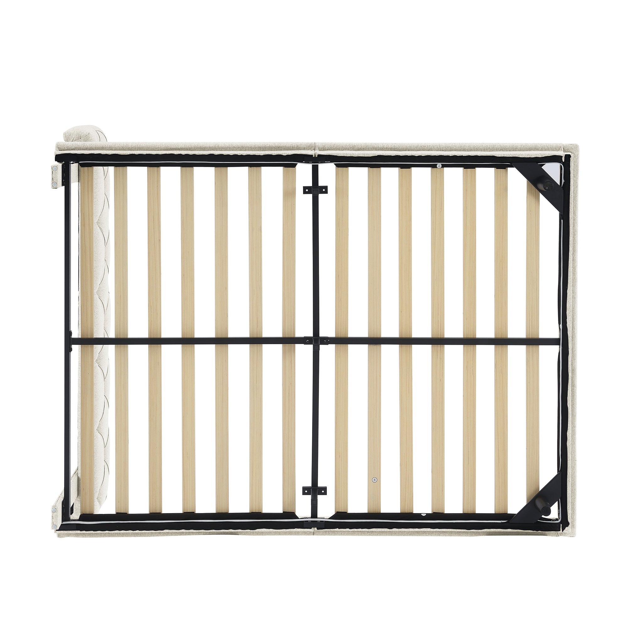 Full Size Upholstered Bed with Light Stripe, Floating Platform Bed, Linen Fabric,Beige - Atlantic Fine Furniture Melbourne FL