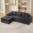 Modular Corduroy Sectional With Arched Armrests, Includes 3 Back Cushions & 2 Throw Pillows