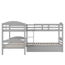 Twin L-Shaped Bunk bed with Trundle-Gray{OLD SKU:LP000024AAE}