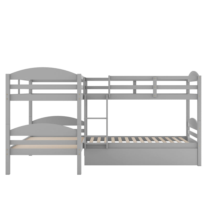 Twin L-Shaped Bunk bed with Trundle-Gray{OLD SKU:LP000024AAE}