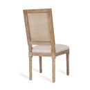 French Country Dining Chair With Rectangular Cane Backrest And Smooth Upholstered Seating