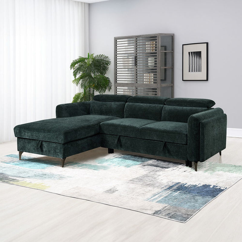 Zadok - Sectional Sofa With Sleeper & Storage - Green