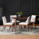 5 Piece Dining Set With 4 Upholstered Chairs - Light Beige / Walnut