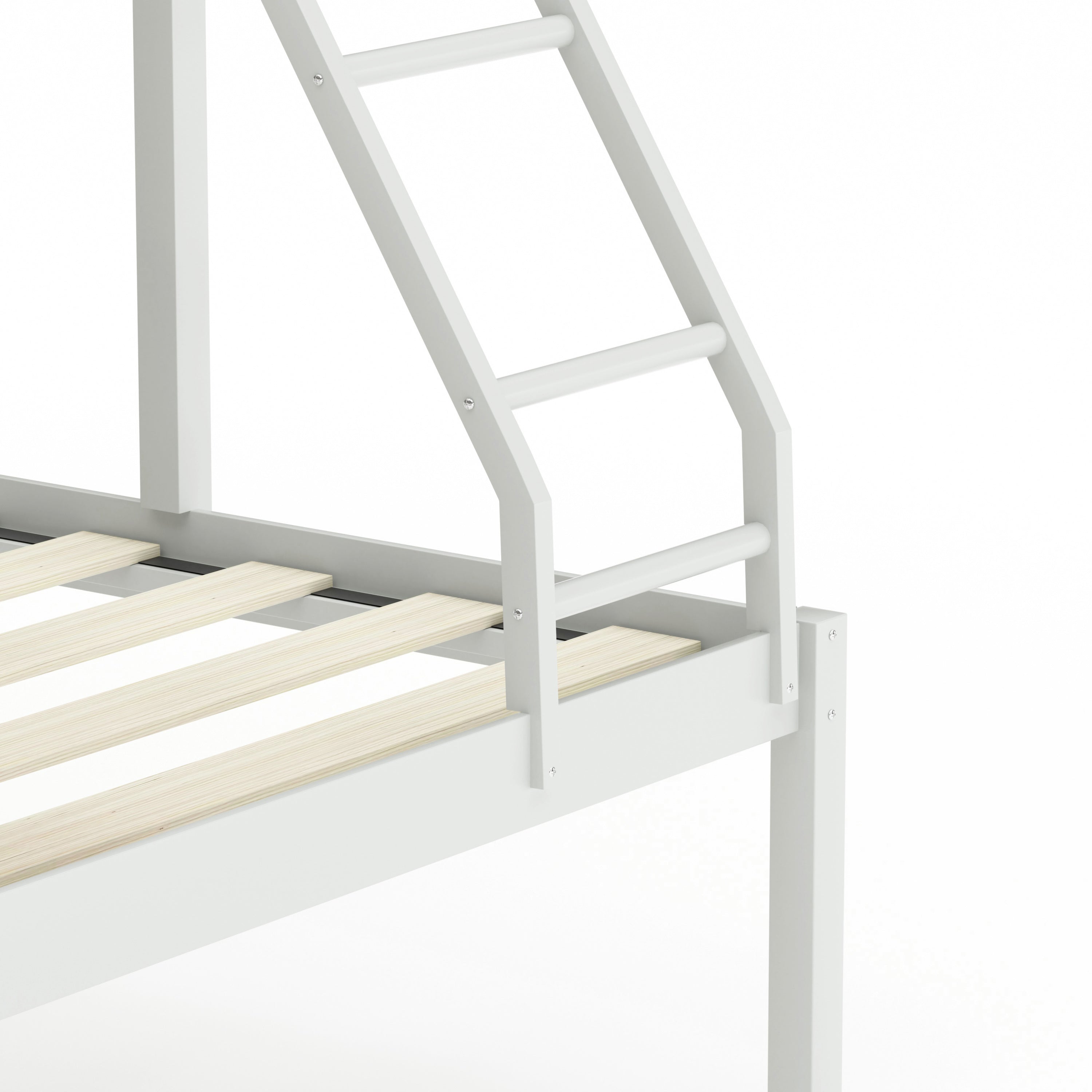Full Over Twin & Twin Bunk Bed Metal Triple Bed With Nightstand and Guardrails. White, 96.9'' L x 76'' W x 69'' H
