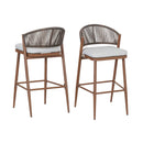 Outdoor Bar Height Metal Frame Counter Stools With Scallop Shaped Backrest & Water Resistant Cushions