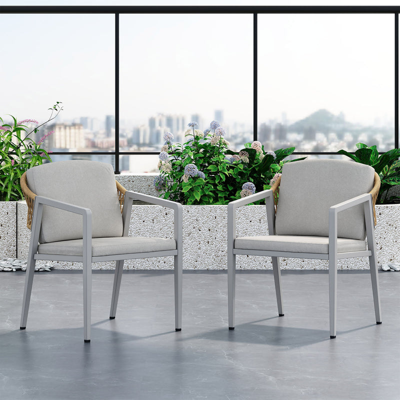 Outdoor Dining Chair (Set of 2) Wicker Rattan Woven Patio Chairs, Waterproof Seating - Gray