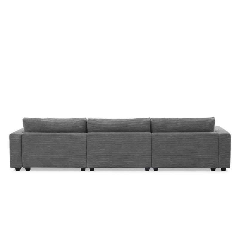 Oversized Corduroy Sectional Sofa, L Shaped Cloud Couch With USB Charging Port, Cup Holder, Deep Seat Sofa Bed With 50" Chaise, Comfy Indoor Furniture For Living Room