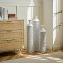 Modern Floor Vase Set Metal Vases With Geometric Pattern, 3 Piece Home Decor Set - White / Black