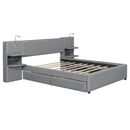 Upholstered Platform Bed With Reading Lights, Drawers, Trundle And Shelves