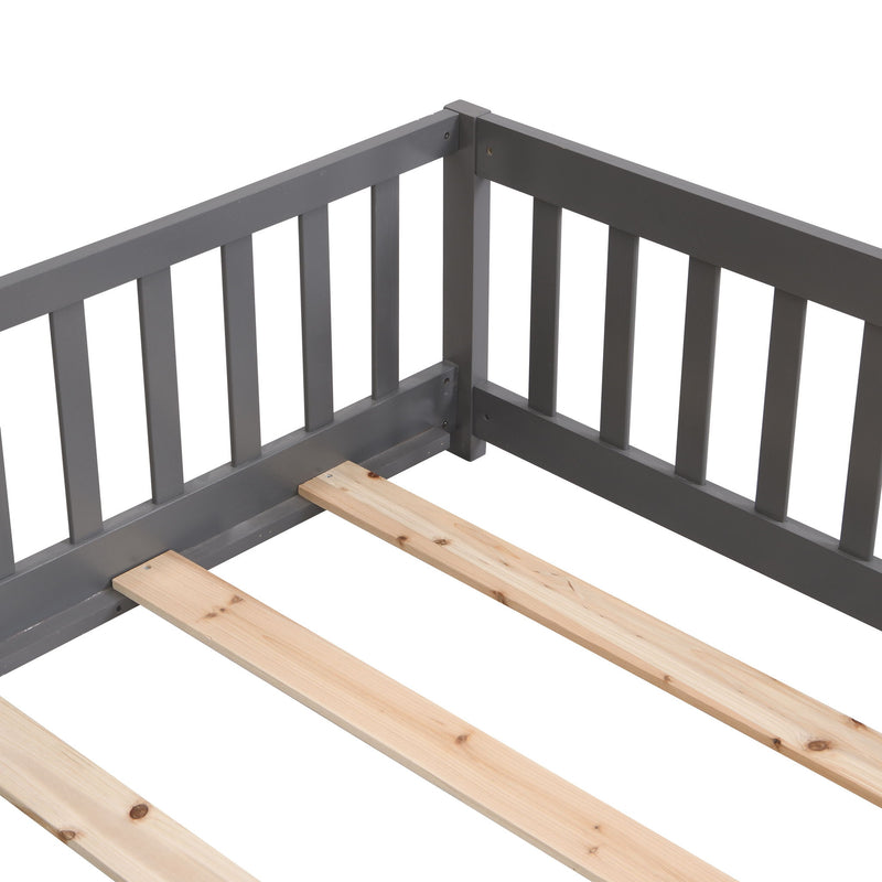 Solid Floor Bed With Door And Fence For Children