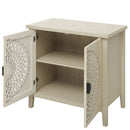 Hollow Carved 2 Door Accent Cabinet Sideboard Buffet Storage Cabinet With Adjustable Shelf For Entryway Living Room Bedroom - Natural