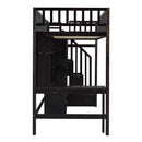 Twin size Loft Bed with Bookshelf,Drawers,Desk,and Wardrobe-Espresso