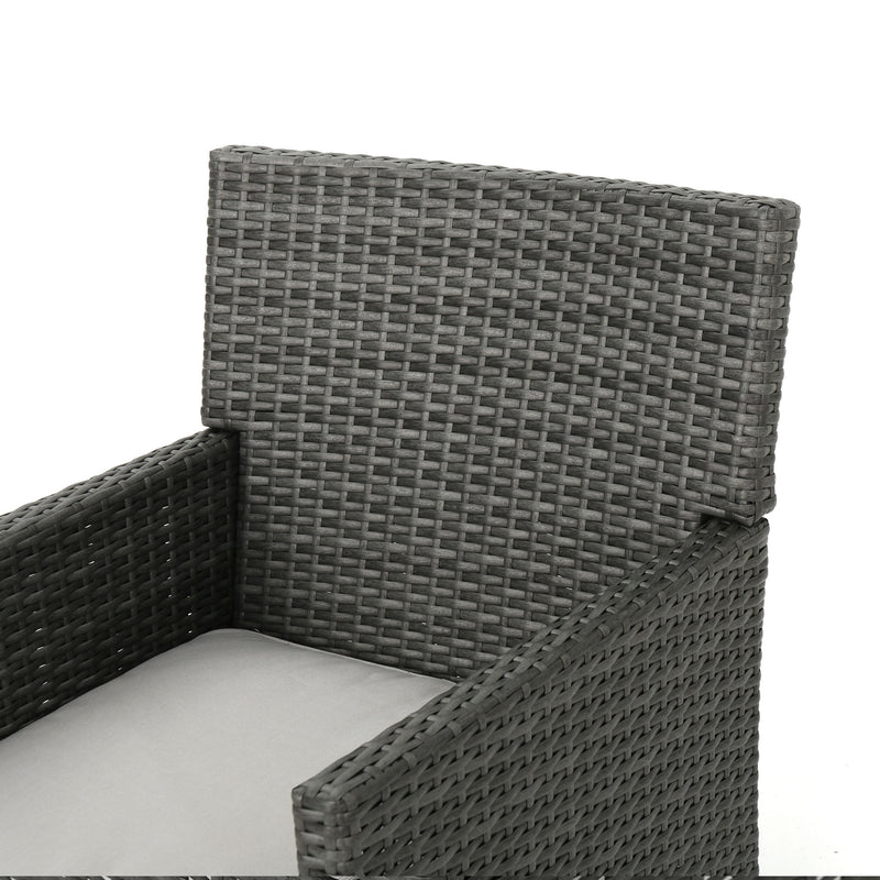 Outdoor Rattan Dining Chair With Straight Legs And Sloped Arms