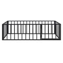 Twin Size Metal Floor Bed Frame with Fence and Door, Black
